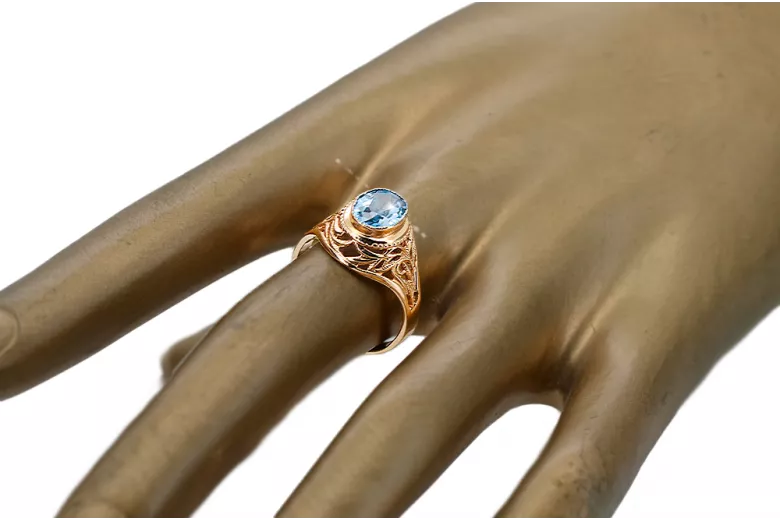 14 Karat Roségold Aquamarine Ring Vintage Stil vrc012r-aq Art Deco Russischer Art-Déco-Schmuck, UdSSR-Stil